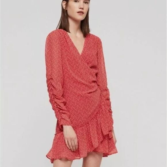 AllSaints Flores Heart Print Mini Wrap Dress Size‎ M - Picture 1 of 8